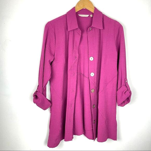 Soft Surroundings | Pink Fuchsia Button Down Shirt Rayon - Picture 9 of 9